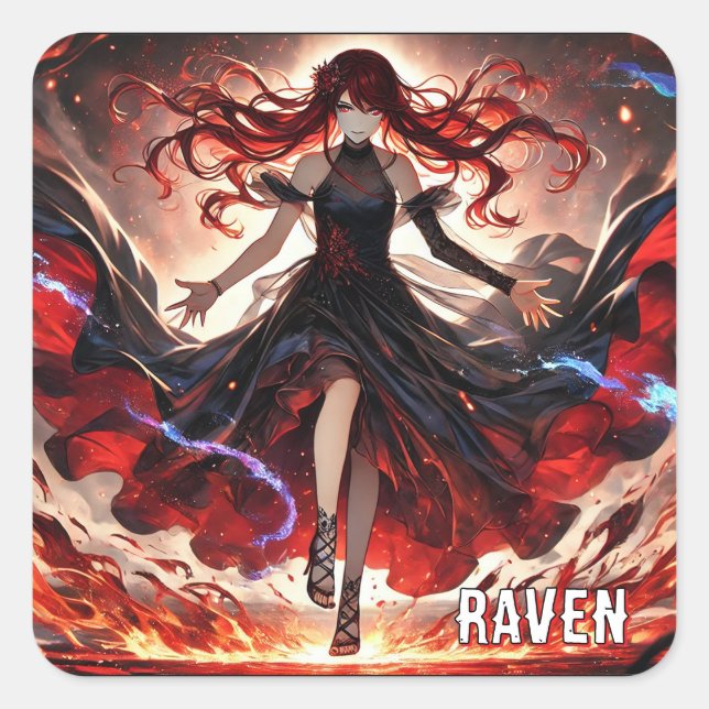Adesivo Quadrado Anime as chamas, encare a tempestade personalizada (Frente)