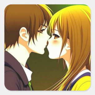 Adesivo Quadrado Anime Casal Kissing Cartoon