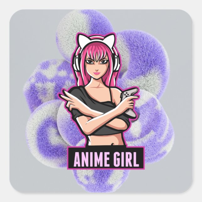 Adesivo Quadrado Anime Girl | Cute Aesthetic Character Illustration (Frente)
