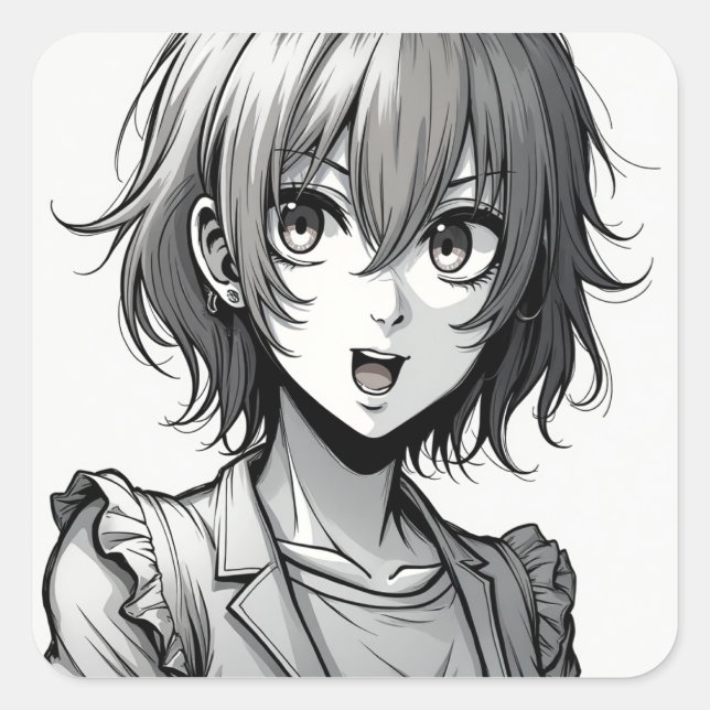 Adesivo Quadrado Anime Girl | Dynamic Action‑Style Character Design (Frente)