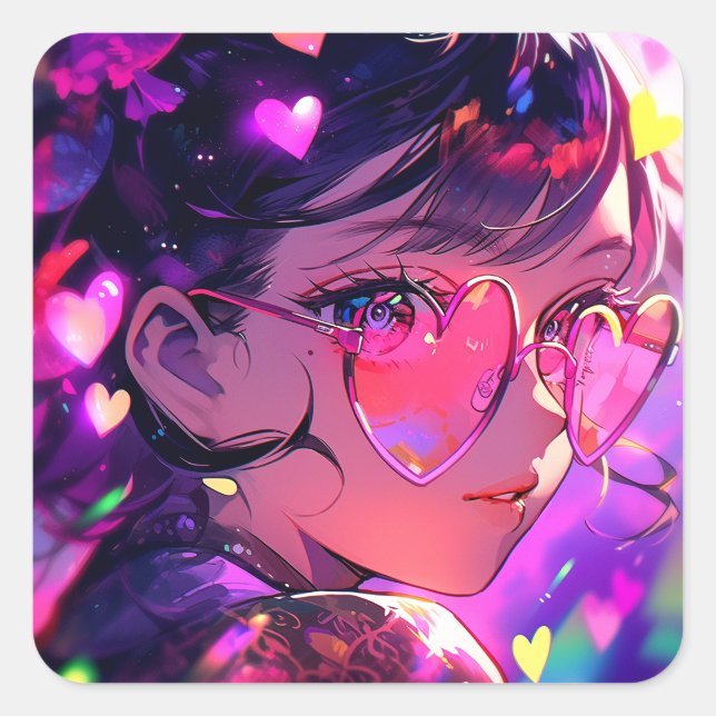 Adesivo Quadrado Anime Girl Hearts (Frente)