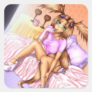Adesivo Quadrado Anime Girl Nikki na cama