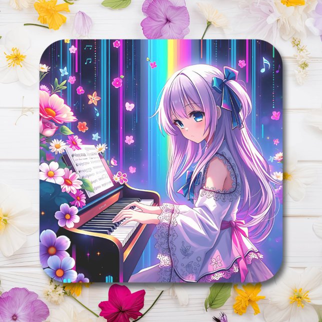 Adesivo Quadrado Anime Girl tocando piano (Criador carregado)