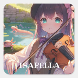 Adesivo Quadrado Anime Girl tocando violino personalizado