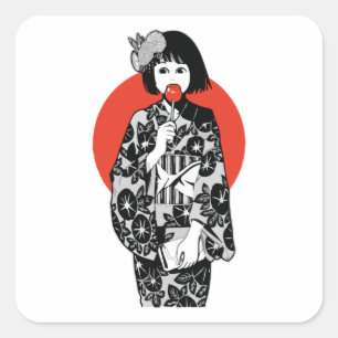 Adesivo Quadrado Anime japonês Kawai Kimono Girl Sticker