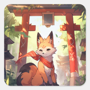 Adesivo Quadrado Anime Kitsune Cute Fox Fantasy Art