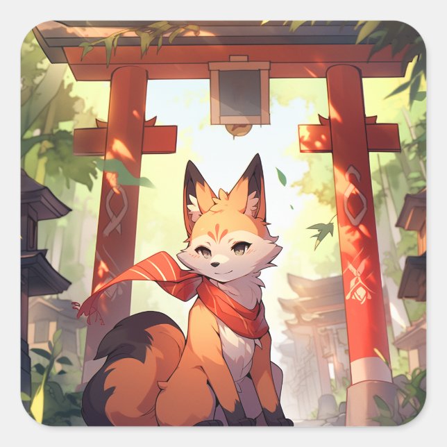 Adesivo Quadrado Anime Kitsune Cute Fox Fantasy Art (Frente)