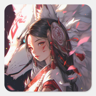 Adesivo Quadrado Anime Kitsune Girl Cute Fox Fantasy Art