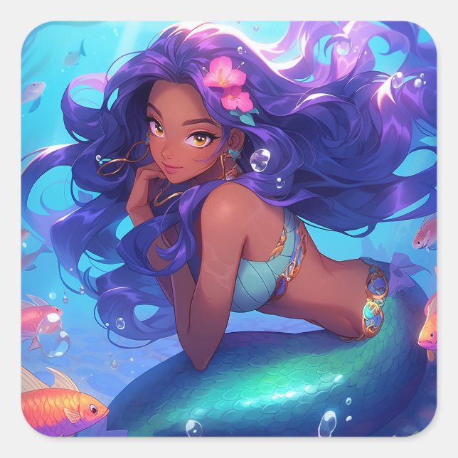 Adesivo Quadrado Anime Mermaid Girl Fantasy Art (Frente)