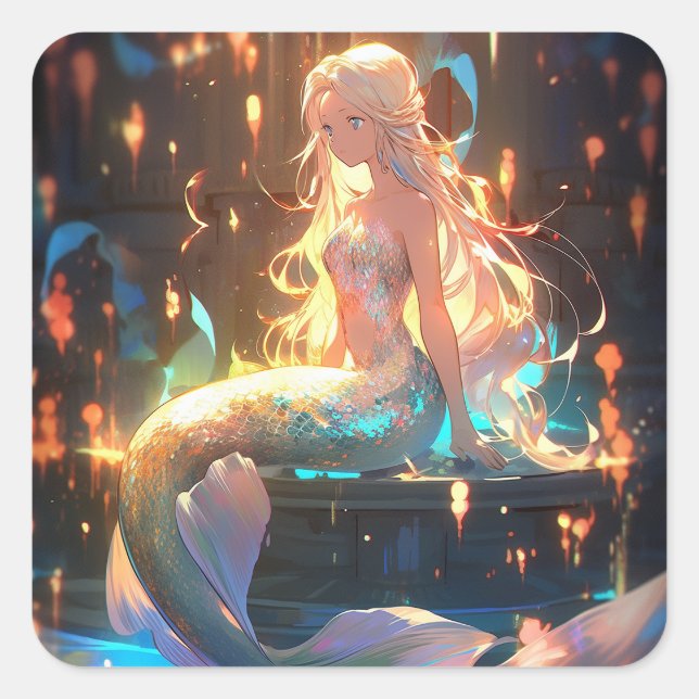 Adesivo Quadrado Anime Mermaid Girl Fantasy Art (Frente)