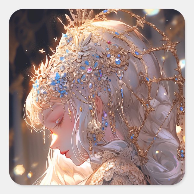Adesivo Quadrado Anime Princess Girl Fantasy Art (Frente)
