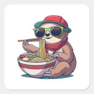 Adesivo Quadrado Anime Sloth Eating Ramen