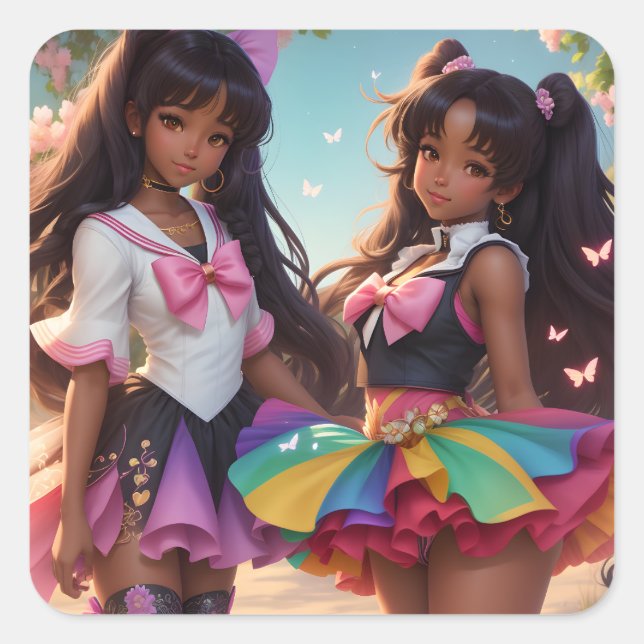 Adesivo Quadrado Animecore Arco-Íris Negra Anime (Frente)