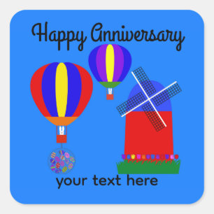 Adesivo Quadrado Aniversário Bunny Hot Air Balloon #1 Stickers