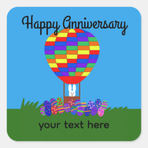 Adesivo Quadrado Aniversário Bunny Hot Air Balloon #2 Stickers
