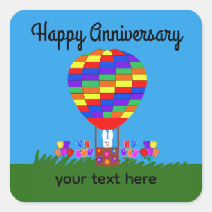 Adesivo Quadrado Aniversário Bunny Hot Air Balon #3 Stickers