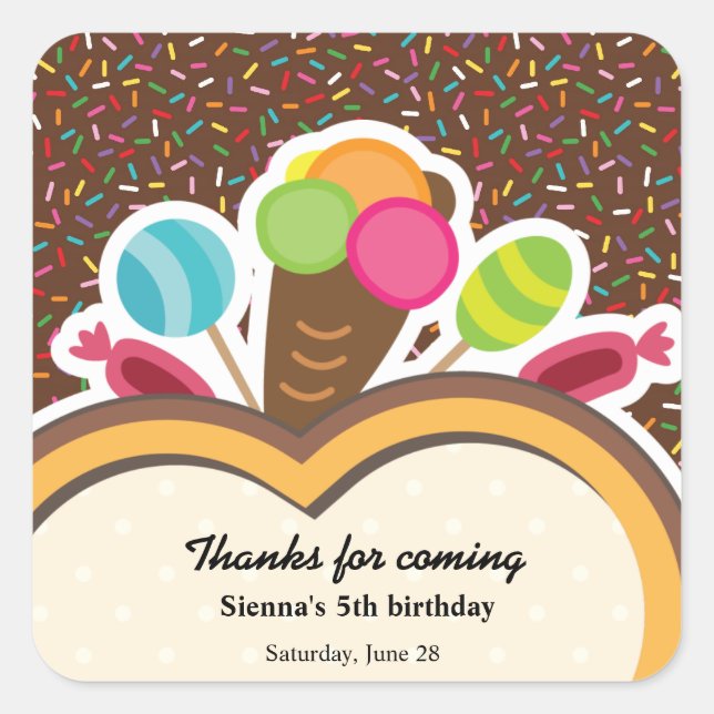 Adesivo Quadrado Aniversário Colorido (Frente)