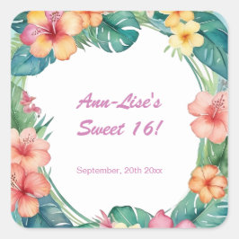 Adesivo Quadrado Aniversário Colorido das Flores do Havaí