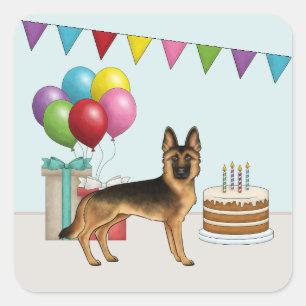 Adesivo Quadrado Aniversário Colorido De German shepherd Preto E Ta