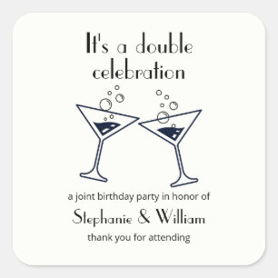 Adesivo Quadrado Aniversário comum de Celebração Dupla Branca Moder