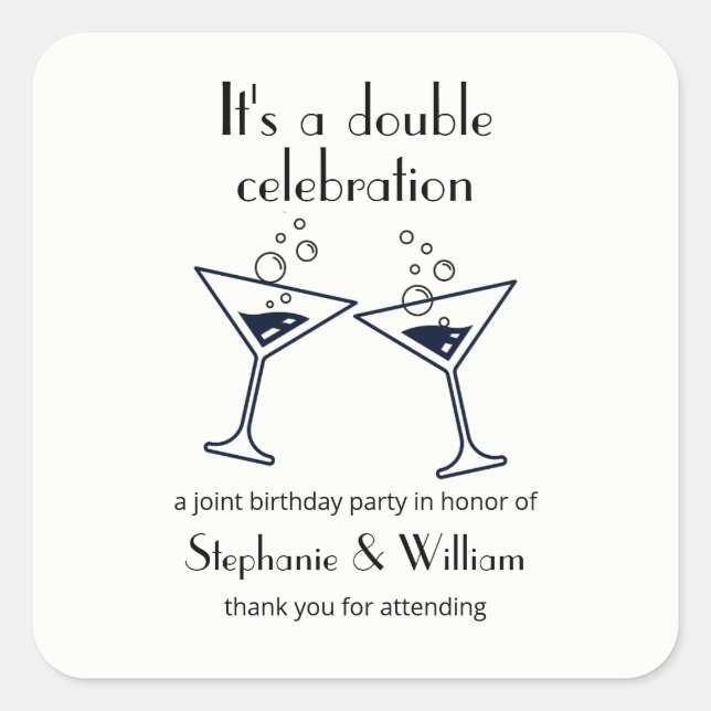 Adesivo Quadrado Aniversário comum de Celebração Dupla Branca Moder (Frente)
