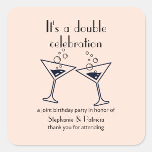 Adesivo Quadrado Aniversário comum de celebração dupla rosa moderna