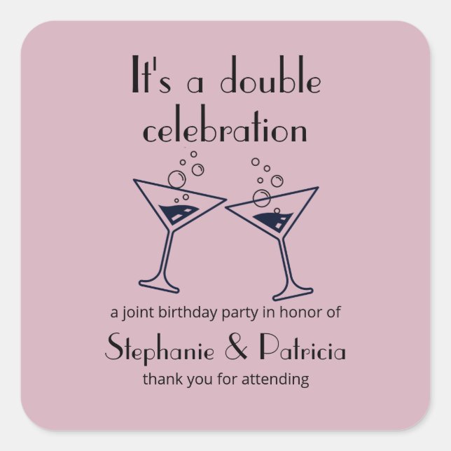 Adesivo Quadrado Aniversário comum de celebrações duplas roxas mode (Frente)