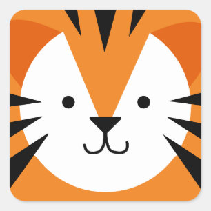 Adesivo Quadrado Aniversário da Criança de Rosto Tiger Bonito 