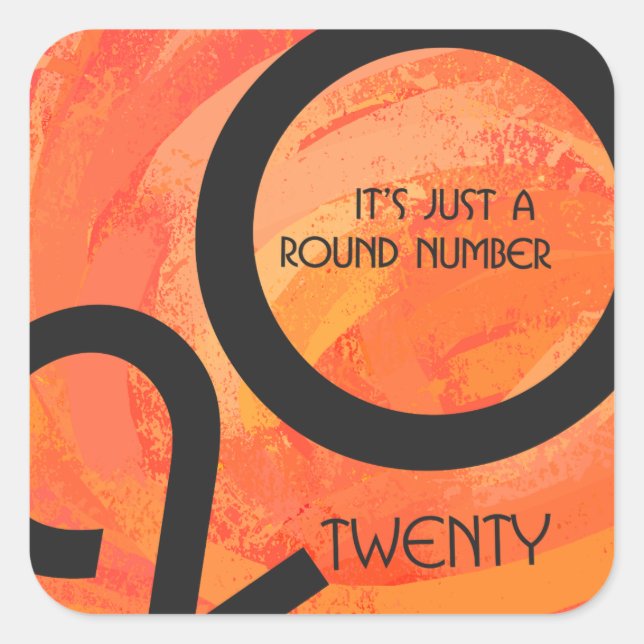 Adesivo Quadrado Aniversário da Década de Laranja (Frente)