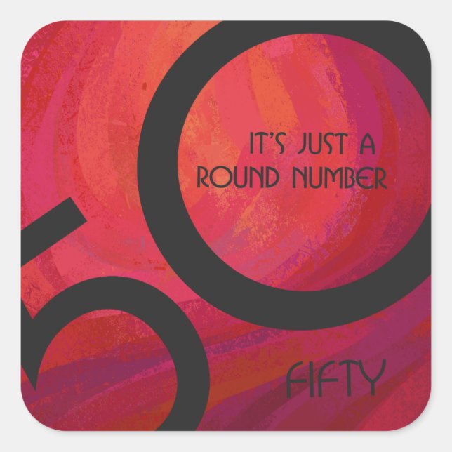 Adesivo Quadrado Aniversário da Década Vermelha 50 (Frente)