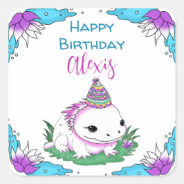 Adesivo Quadrado Aniversário da Menina Ameaçada Axolotl Personaliza
