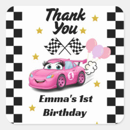 Adesivo Quadrado Aniversário da Menina de Carro de Corrida
