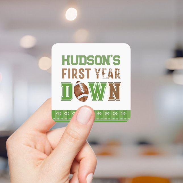 Adesivo Quadrado Aniversário de 1 ano de Futebol de Primeiro Ano (Criador carregado)