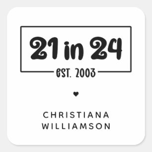 Adesivo Quadrado Aniversário de 21 anos 21 personalizado em 24 de a