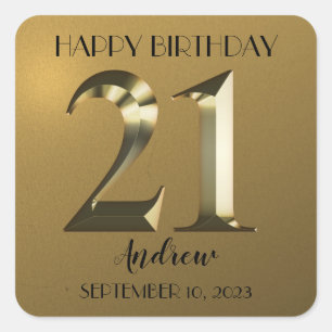 Adesivo Quadrado Aniversário de 21 anos de ouro