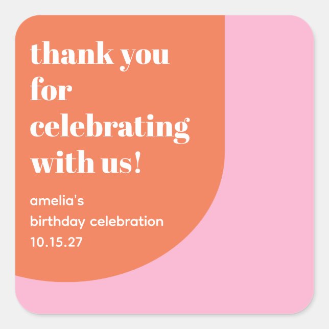 Adesivo Quadrado Aniversário de 21 anos Laranja Cor-De-Rosa, Cor-De (Frente)