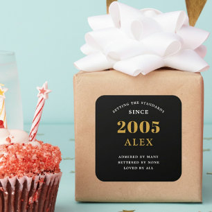 Adesivo Quadrado Aniversário de 21 anos Nome 2005 Preto Dourado Ele