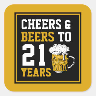 Adesivo Quadrado aniversário de 21 anos para saudações e cervejas a