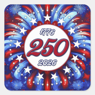 Adesivo Quadrado Aniversário de 250 anos da América 1776-2026 Fogo