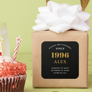Adesivo Quadrado Aniversário de 30 anos Nome 1996 Preto Dourado Ele
