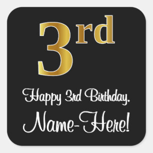 Adesivo Quadrado aniversário de 3 anos - Aspecto Dourado elegante