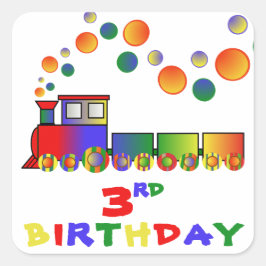 Adesivo Quadrado Aniversário de 3 anos do comboio colorido