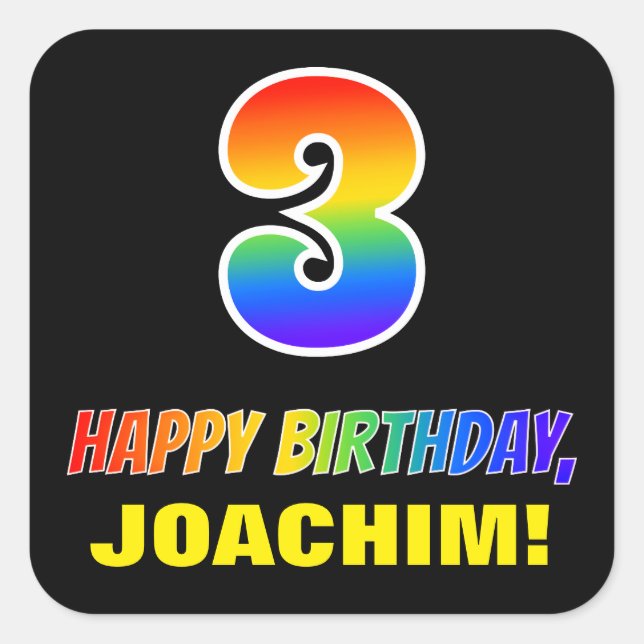 Adesivo Quadrado aniversário de 3 anos: Negrito, Divertido, Simples (Frente)