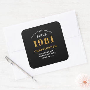 Adesivo Quadrado aniversário de 40 anos 1981 Preto Dourado Para El