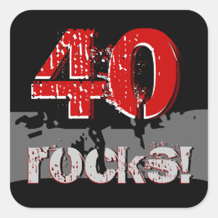 Adesivo Quadrado Aniversário de 40 anos - 40 rochas! Grunge