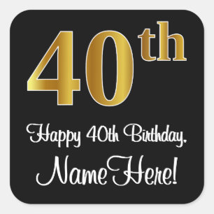 Adesivo Quadrado aniversário de 40 anos - Aspecto Dourado elegante