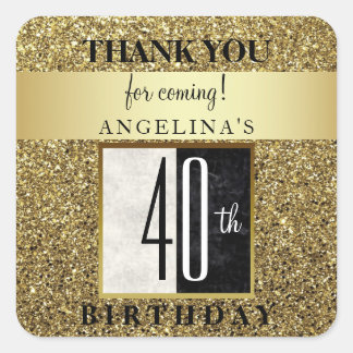 Adesivo Quadrado Aniversário de 40 anos Brilho Dourado Obrigado