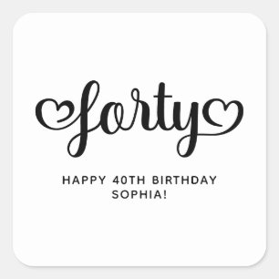 Adesivo Quadrado Aniversário de 40 anos de Script de Corações Quare
