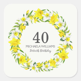Adesivo Quadrado Aniversário de 40 anos de Wreath White Daffodils A