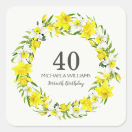 Adesivo Quadrado Aniversário de 40 anos de Wreath White Daffodils A